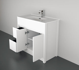 Meuble-Lavabo Autoportant 36po Blanc Mat avec Comptoir de Céramique Blanc