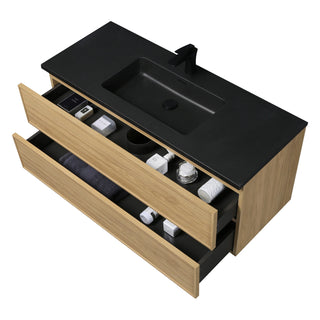 Meuble-Lavabo Mural 48po Noyer Couchant avec Comptoir de Quartz d'ingénierie Noir