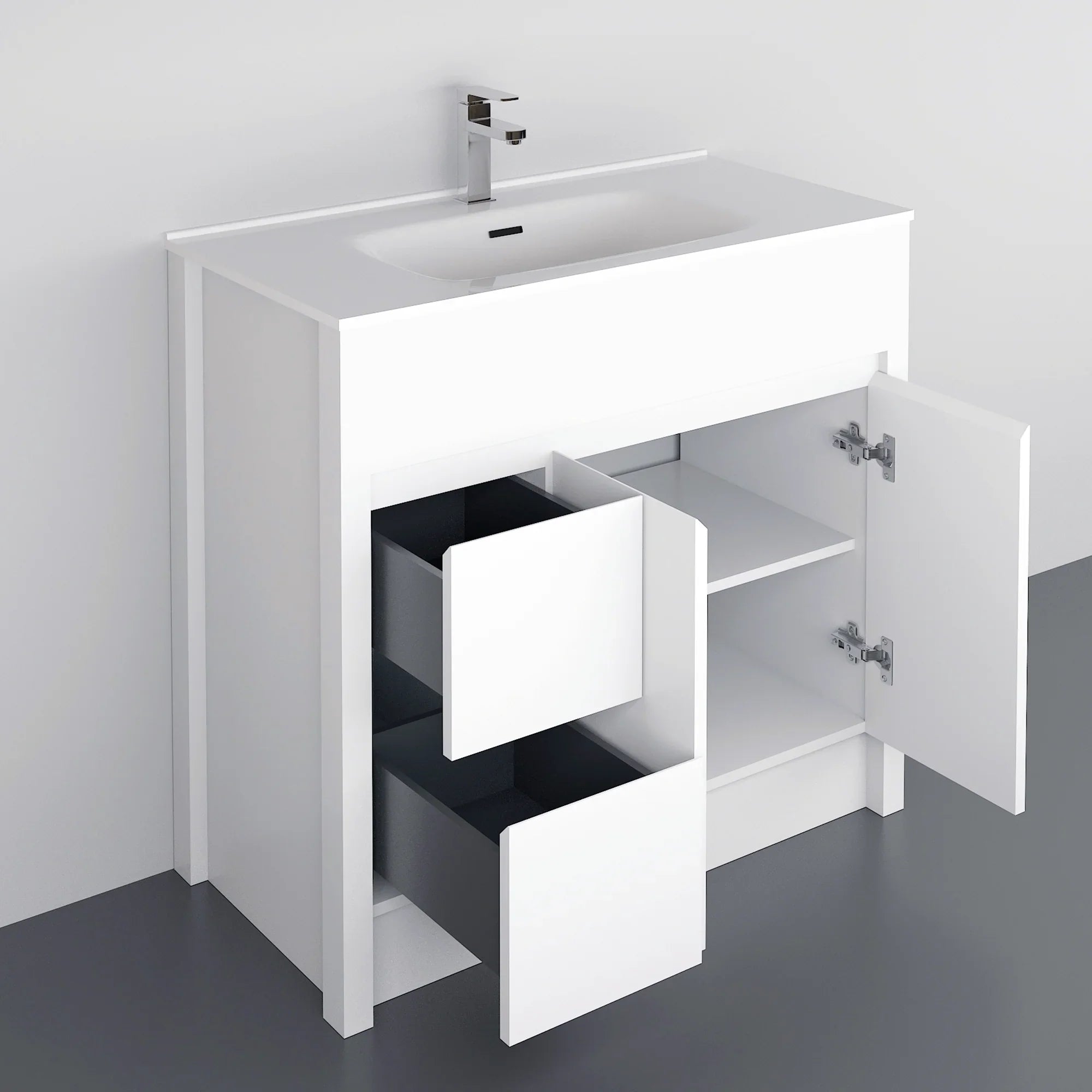 40" Matte White Freestanding Single Sink Bathroom Vanity with White Ceramic Countertop