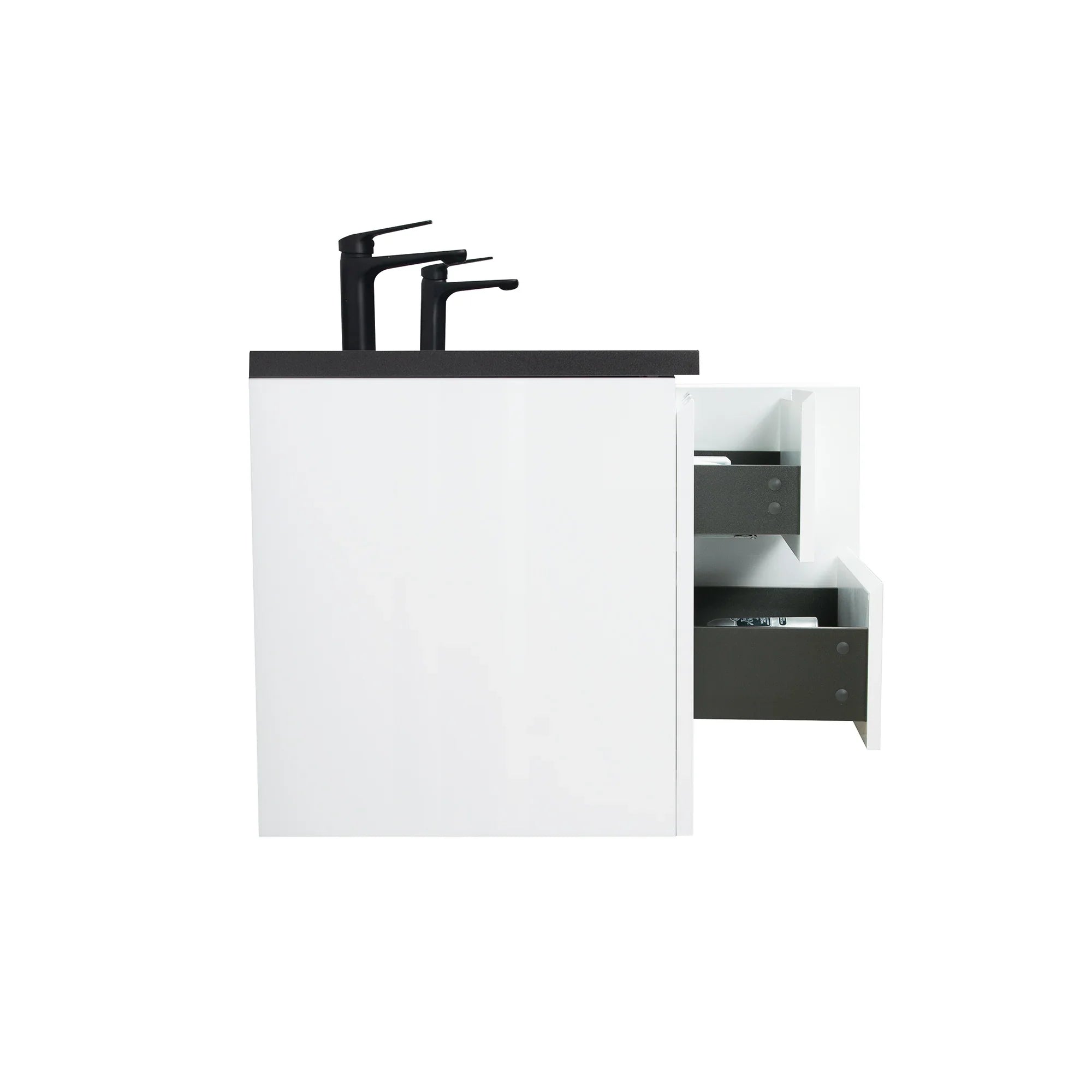 Meuble-Lavabo Mural 72po Blanc avec Comptoir de Quartz d'ingénierie Noir