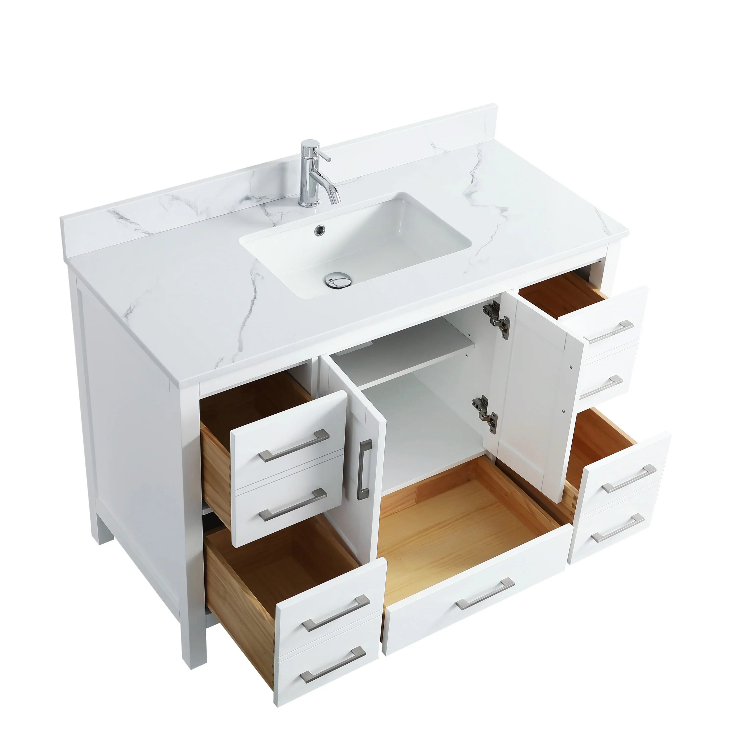 48" White Freestanding Bathroom Vanity with Engineered Calcutta Marble Countertop