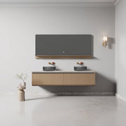 71" Champagne Wall-Mount Double Sink Vanity with Royal White Jade Marble Countertop