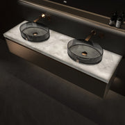 Meuble-lavabo Mural DEL 72 po Champagne avec Comptoir en Marbre Jade Blanc Royal et Double Vasques en Cristal