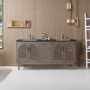 72" Chestnut Oak Freestanding Double Sinks Bathroom Vanity with Black Marquina Quartz Countertop