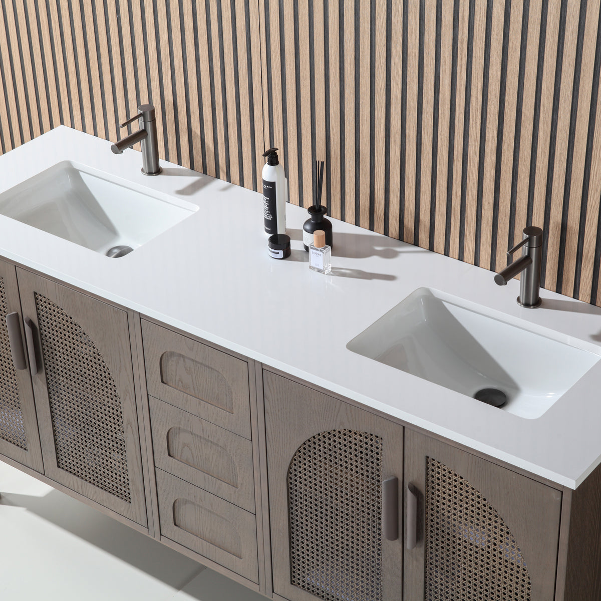 72" Chestnut Oak Freestanding Double Sinks Bathroom Vanity with Pure White Quartz Countertop