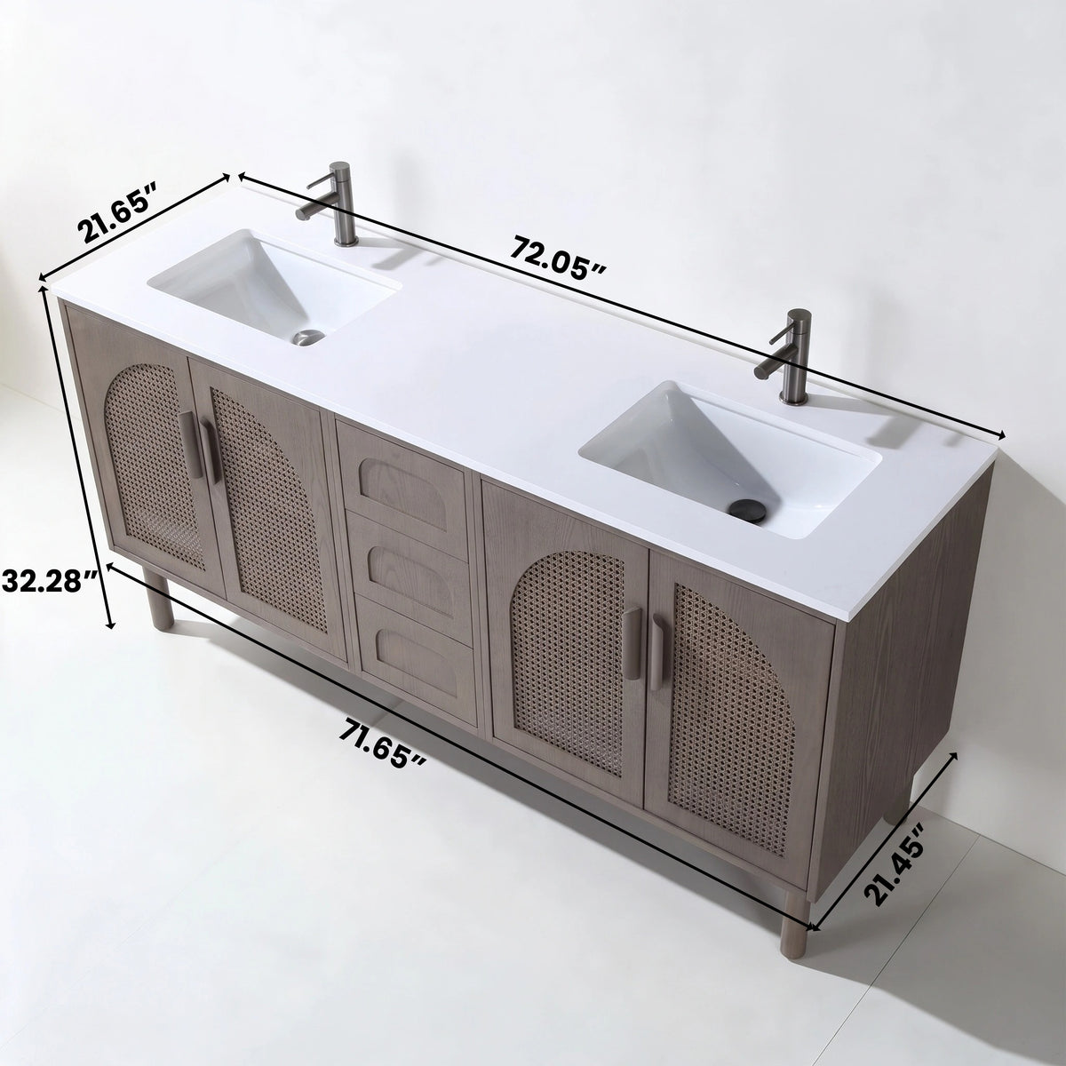 72" Chestnut Oak Freestanding Double Sinks Bathroom Vanity with Pure White Quartz Countertop
