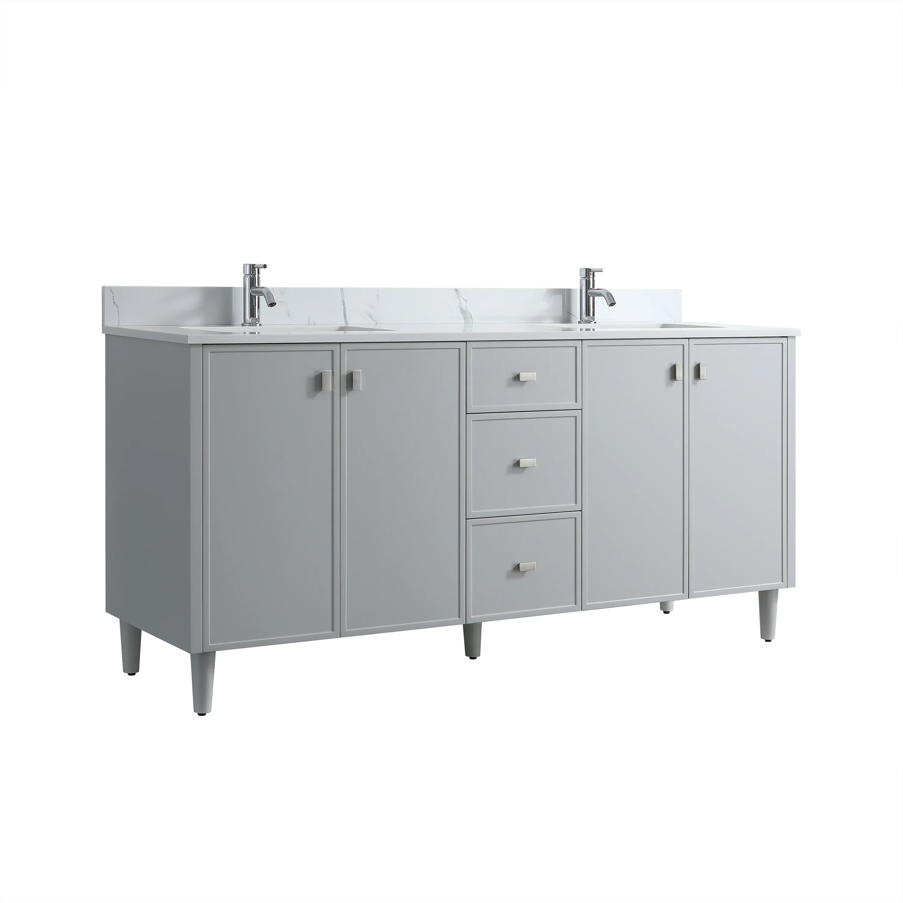 Meuble Lavabo Autoportant 72po Hampton Gris Double Vasque avec Comptoir Marbre Calcutta