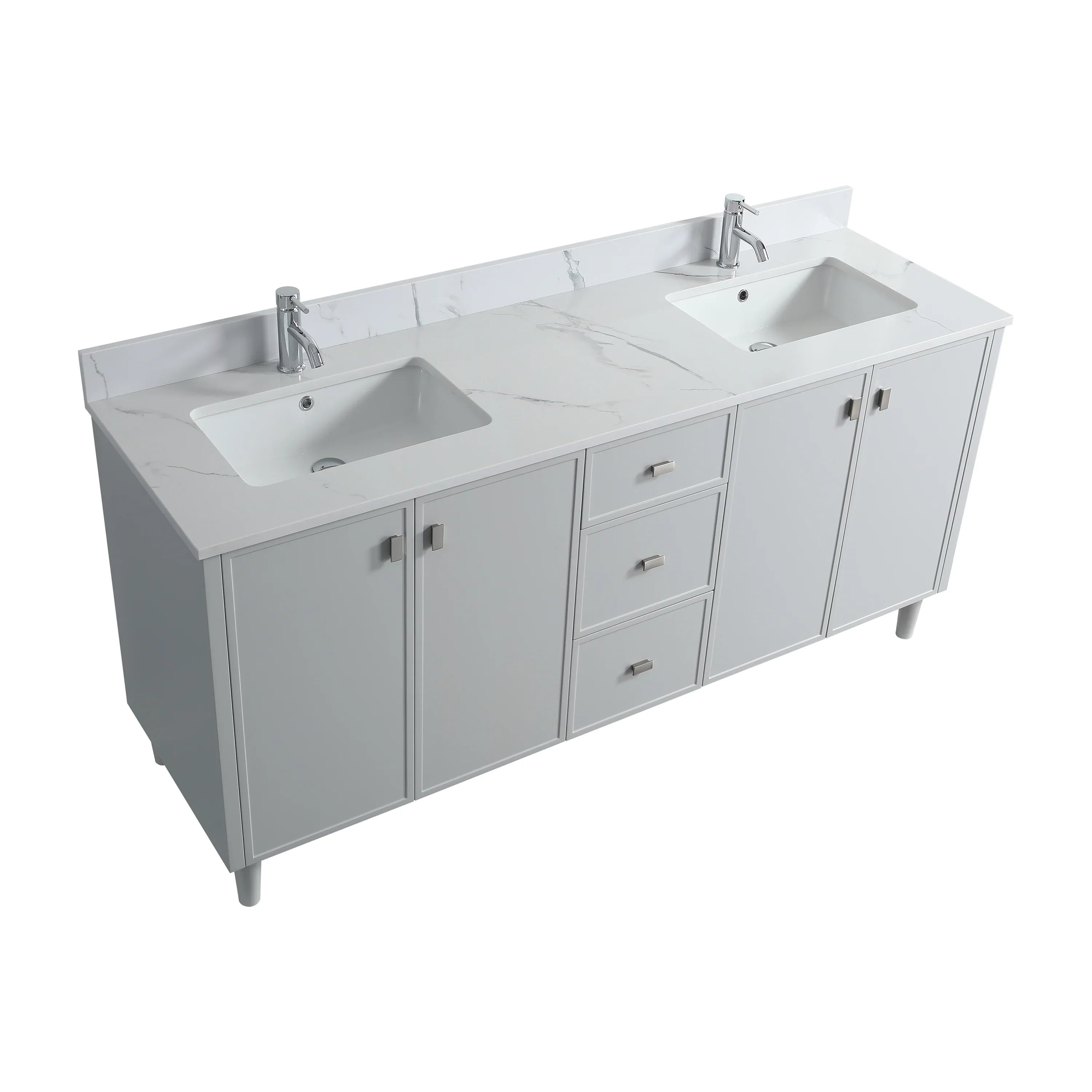 Meuble Lavabo Autoportant 72po Hampton Gris Double Vasque avec Comptoir Marbre Calcutta