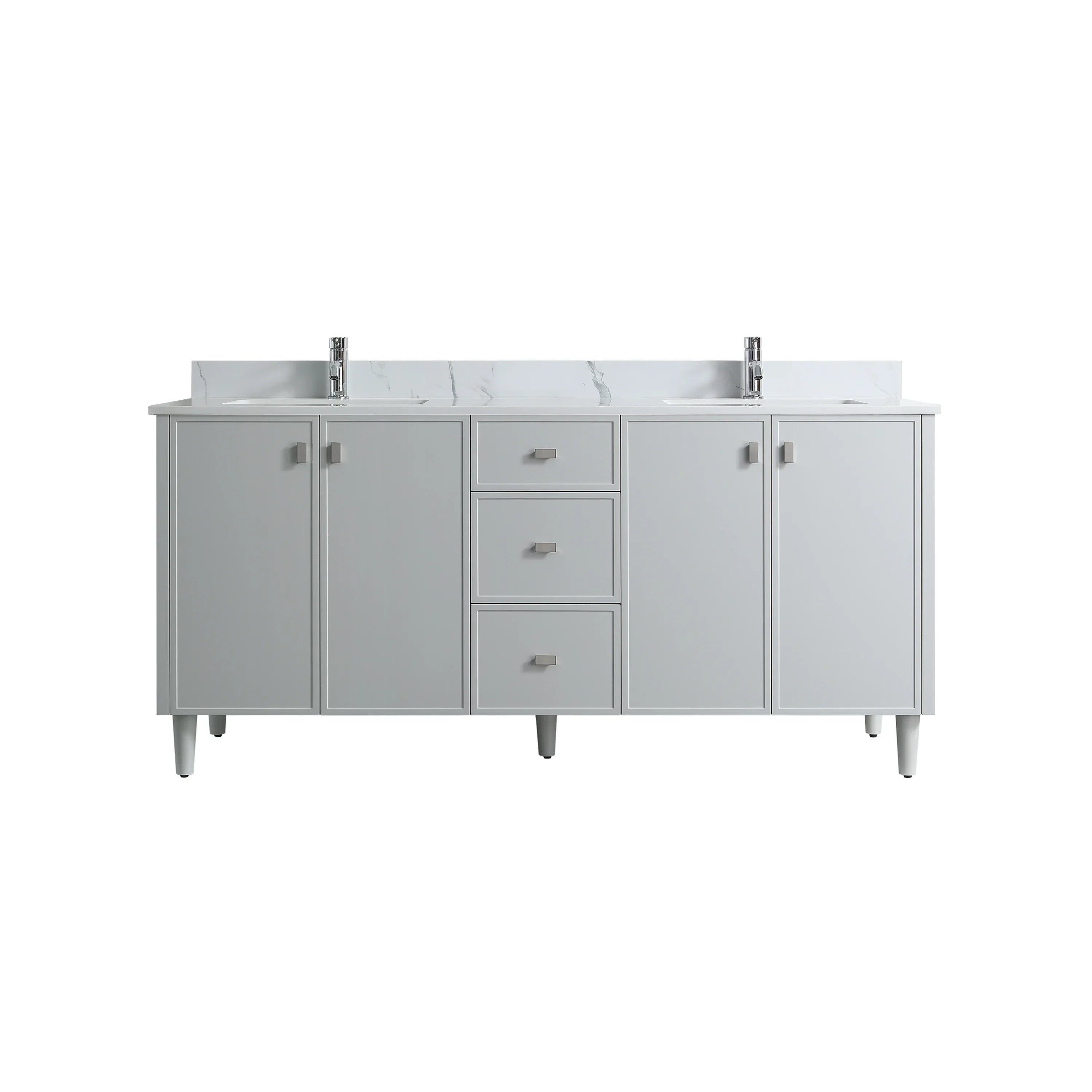 Meuble Lavabo Autoportant 72po Hampton Gris Double Vasque avec Comptoir Marbre Calcutta