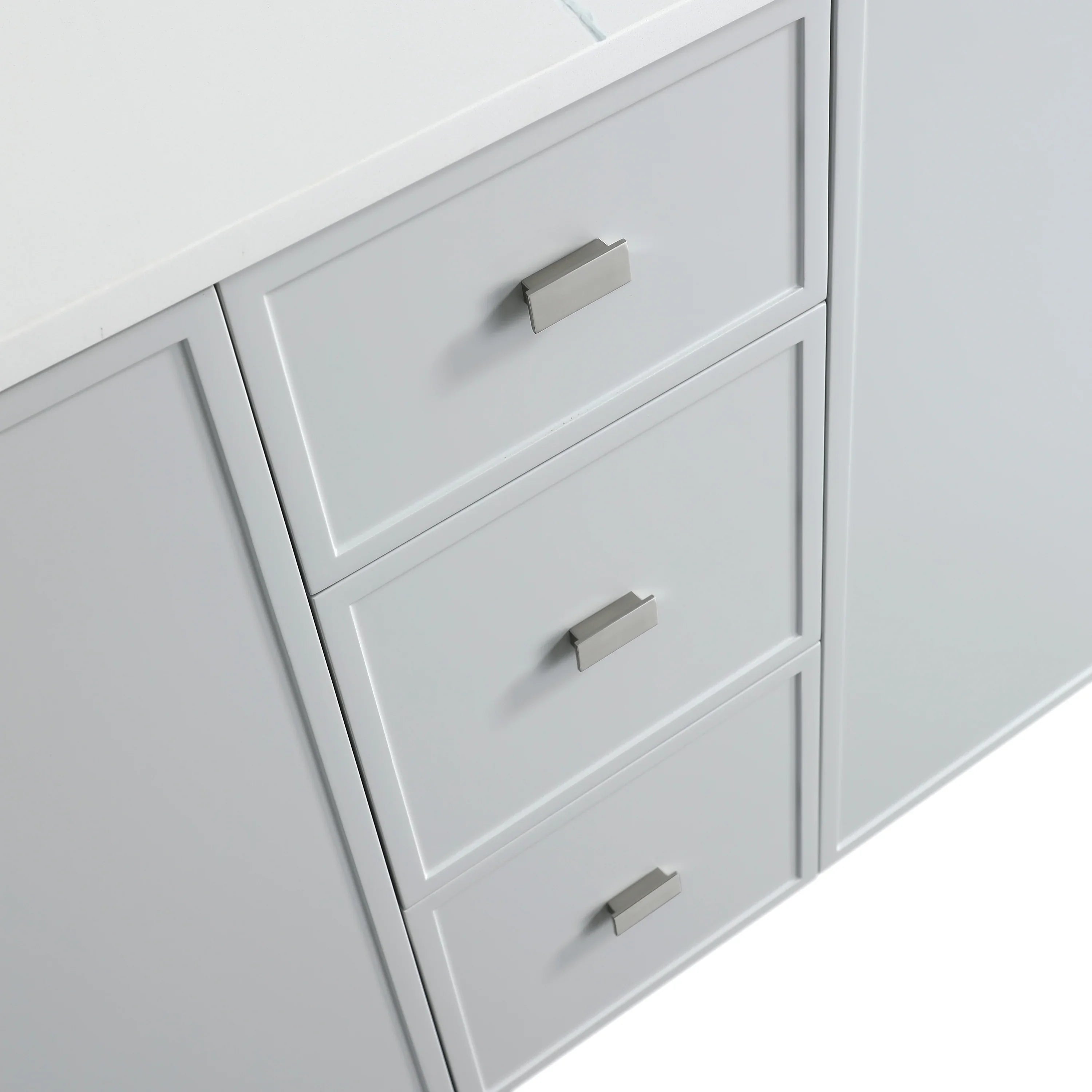 Meuble Lavabo Autoportant 72po Hampton Gris Double Vasque avec Comptoir Marbre Calcutta