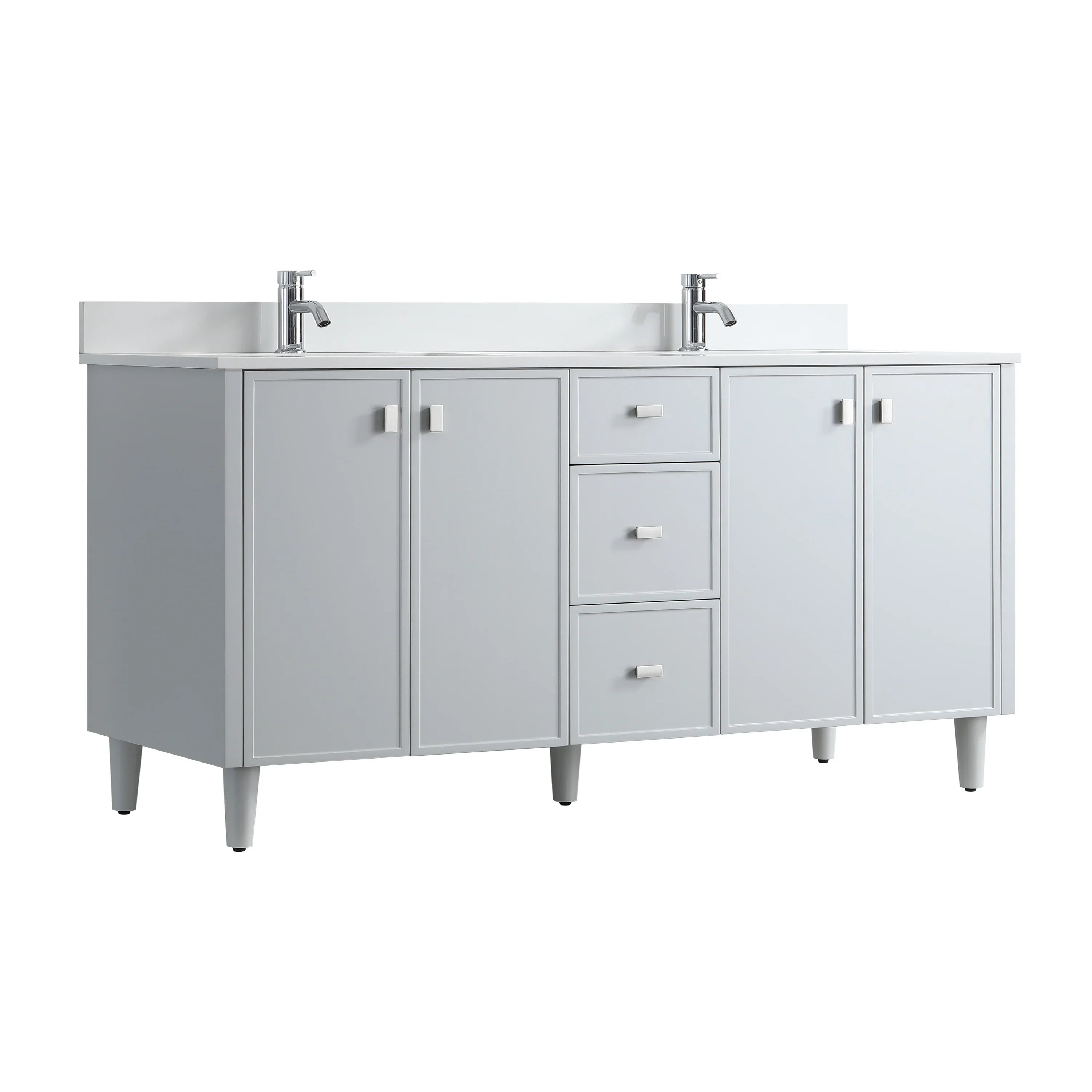 72" Hampton Grey Freestanding Double Sink Bathroom Vanity with White Quartz Countertop
