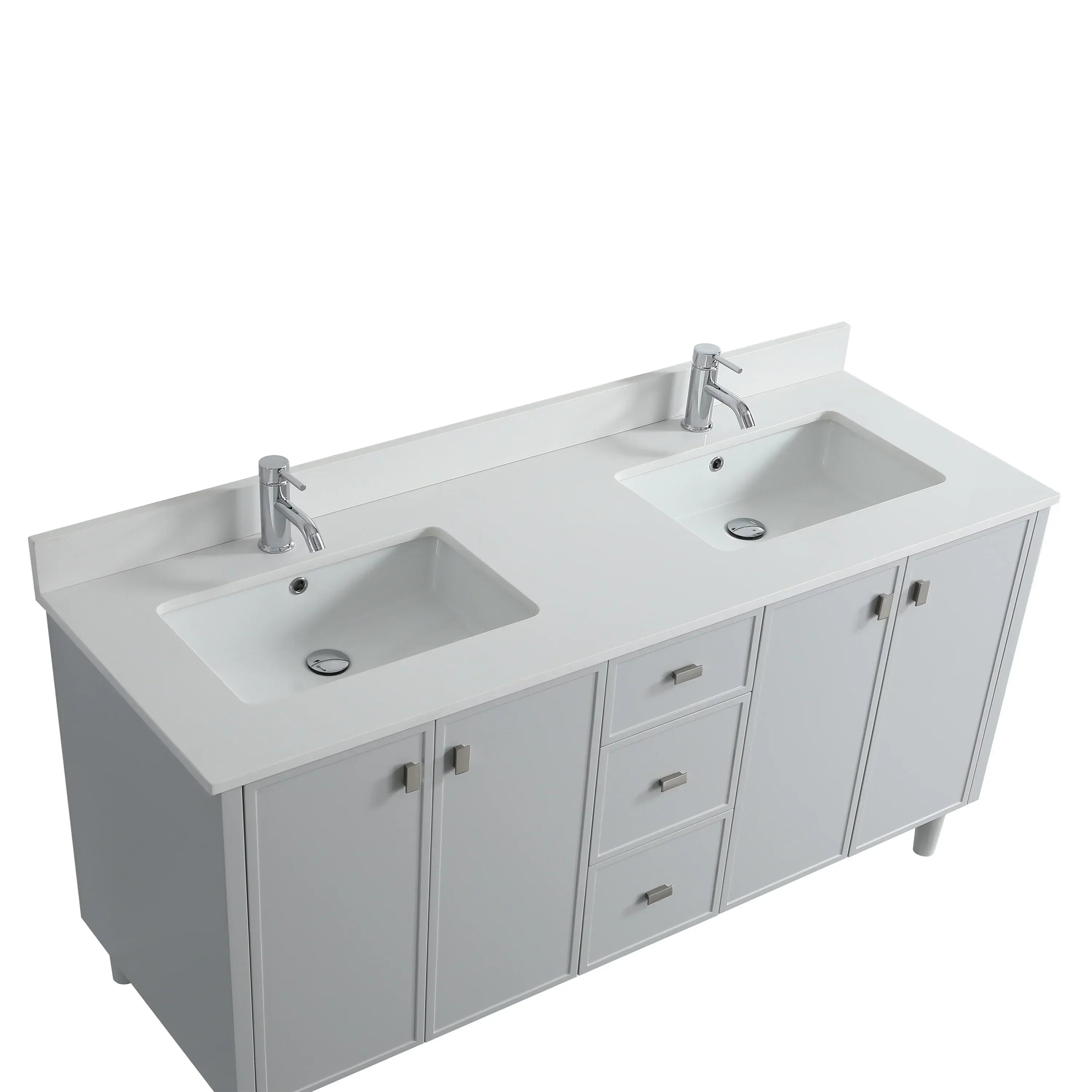 72" Hampton Grey Freestanding Double Sink Bathroom Vanity with White Quartz Countertop