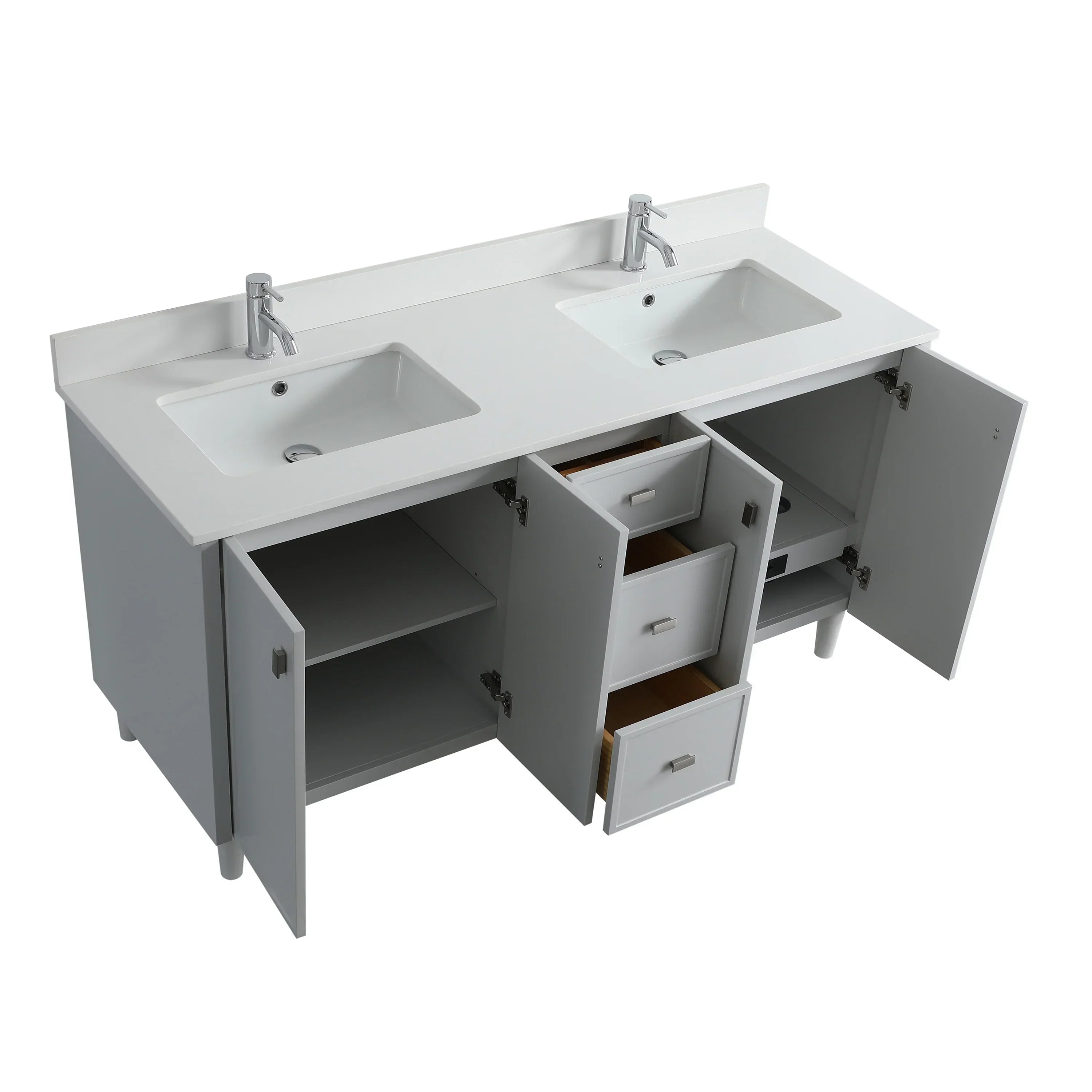 72" Hampton Grey Freestanding Double Sink Bathroom Vanity with White Quartz Countertop