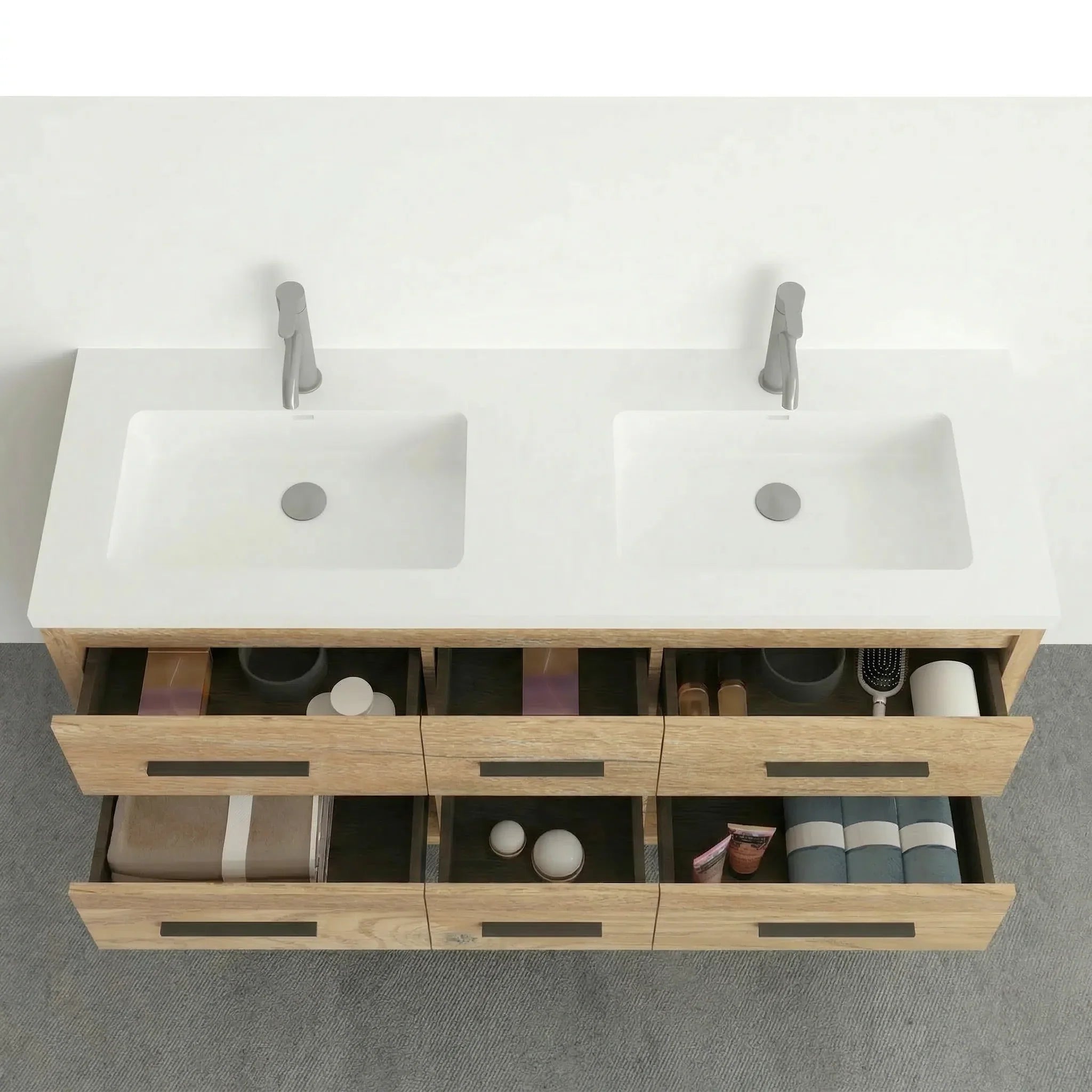 Meuble-Lavabo Autoportant 72po Chêne Brut avec Comptoir de Polymarbre Noir