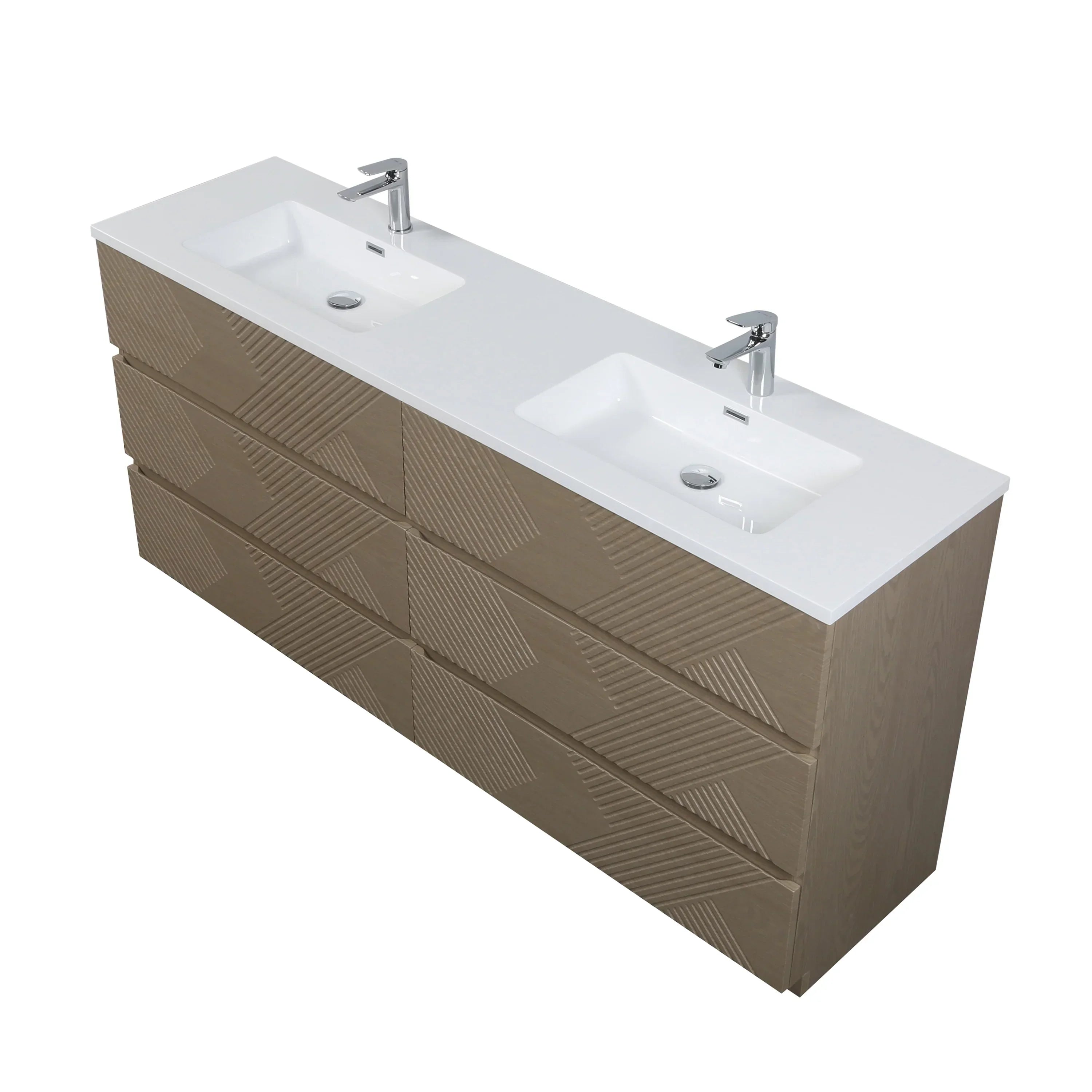 Meuble-Lavabo Autoportant 72po Chêne Taupe avec Comptoir de Polymarbre Blanc