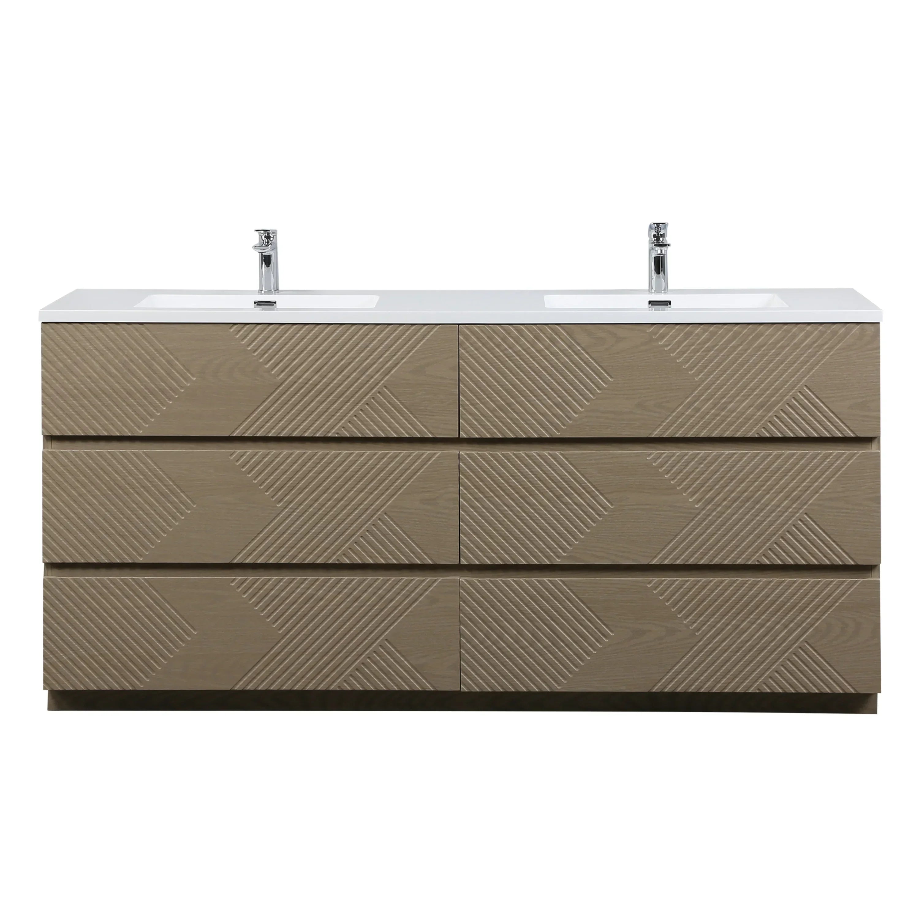 Meuble-Lavabo Autoportant 72po Chêne Taupe avec Comptoir de Polymarbre Blanc