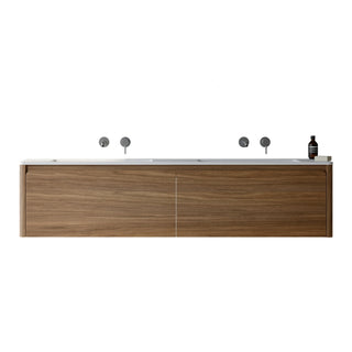 Meuble-Lavabo Mural 72po Noyer avec Comptoir de Surface solide Blanc Mat