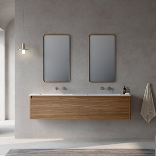 Meuble-Lavabo Mural 72po Noyer avec Comptoir de Surface solide Blanc Mat