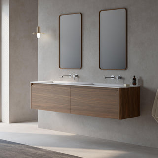 Meuble-Lavabo Mural 72po Noyer avec Comptoir de Surface solide Blanc Mat