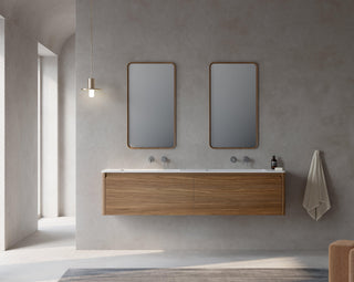 Meuble-Lavabo Mural 72po Noyer avec Comptoir de Surface solide Blanc Mat