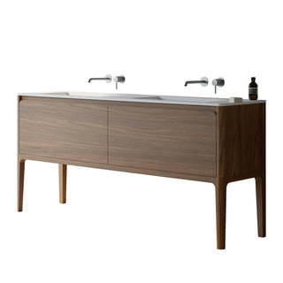 Meuble-Lavabo Mural 72po Noyer avec Comptoir de Surface solide Blanc Mat