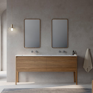 Meuble-Lavabo Mural 72po Noyer avec Comptoir de Surface solide Blanc Mat