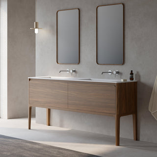 Meuble-Lavabo Mural 72po Noyer avec Comptoir de Surface solide Blanc Mat