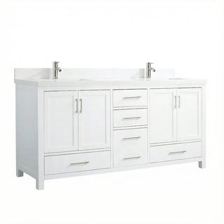 Meuble-lavabo double sur pied blanc de 72 po avec comptoir en marbre blanc reconstitué