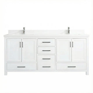 Meuble-lavabo double sur pied blanc de 72 po avec comptoir en marbre blanc reconstitué