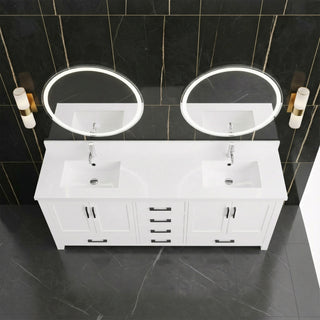 Meuble-lavabo double sur pied blanc de 72 po avec comptoir en marbre blanc reconstitué