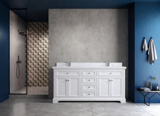 72 White Freestanding Vanity w/Engineered Calcutta marble countertop Milan Collection