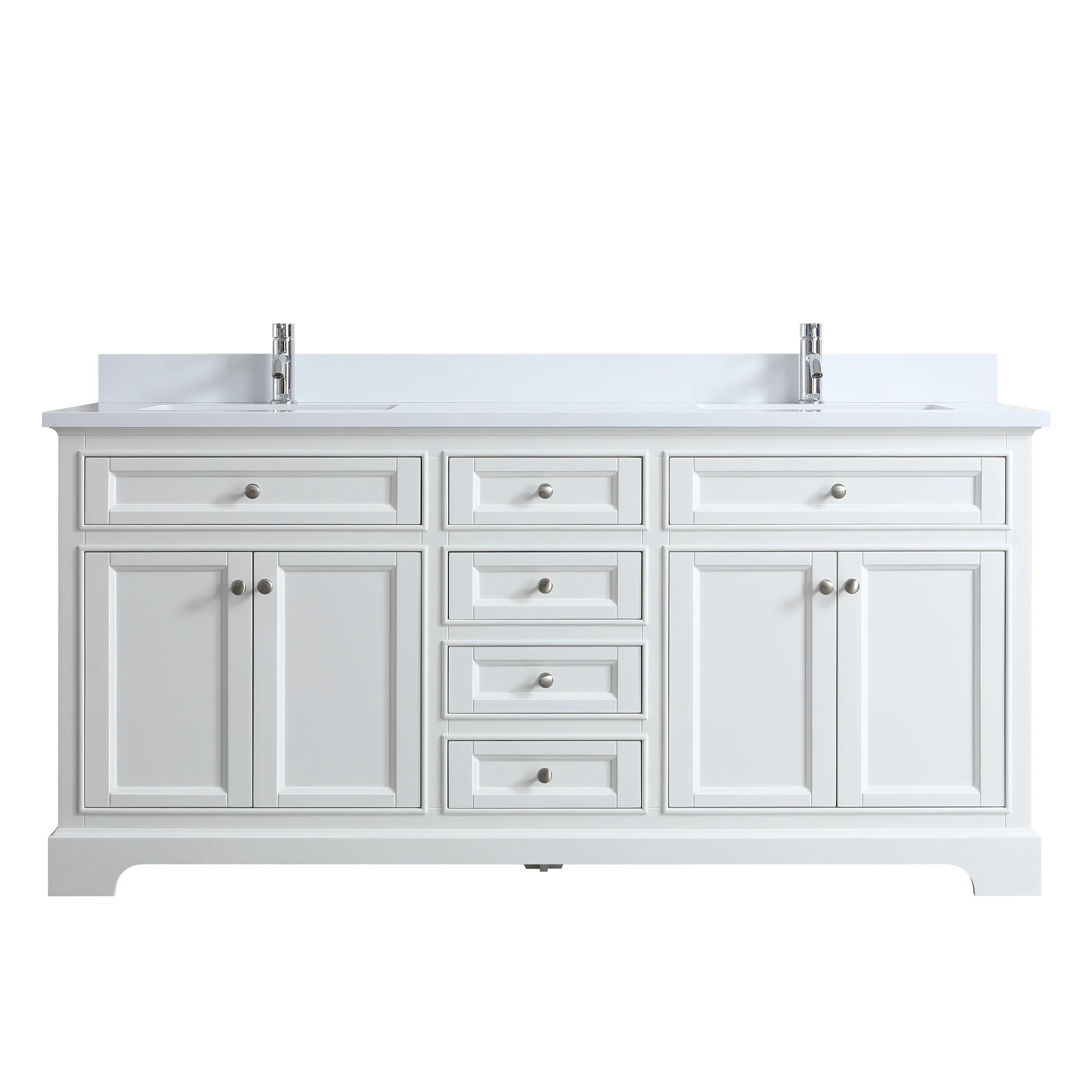 72" White Freestanding Bathroom Vanity with Engineered White Marble Countertop