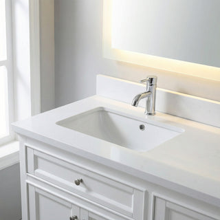 Meuble-lavabo autoportant blanc de 72 po avec comptoir en marbre blanc reconstitué