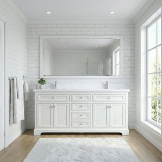 Meuble-lavabo autoportant blanc de 72 po avec comptoir en marbre blanc reconstitué