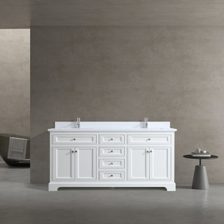 Meuble-lavabo autoportant blanc de 72 po avec comptoir en marbre blanc reconstitué