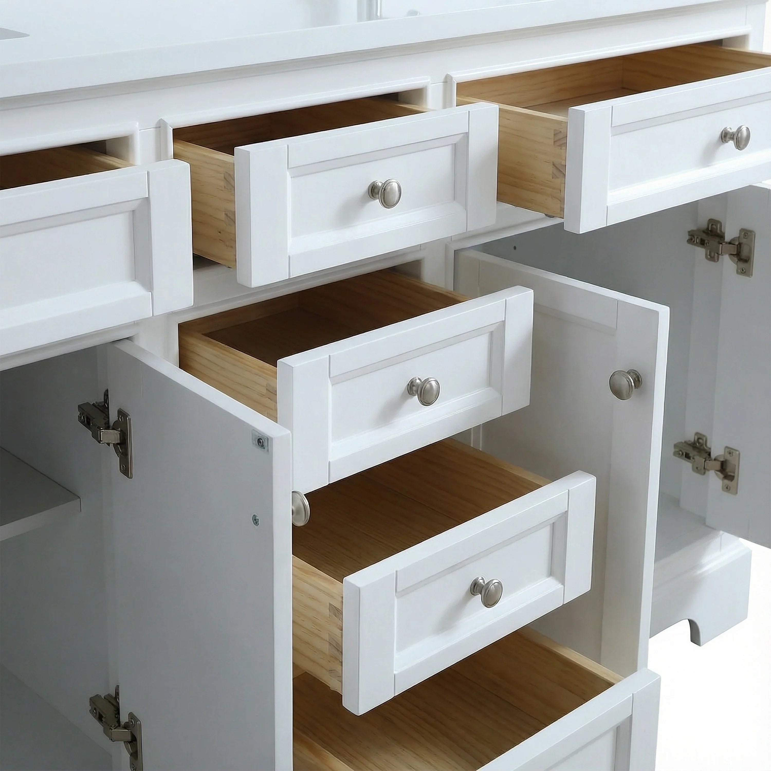 72" White Freestanding Bathroom Vanity with Engineered White Marble Countertop