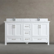 72" White Freestanding Double Sink Bathroom Vanity with Engineered Calcutta Marble Countertop