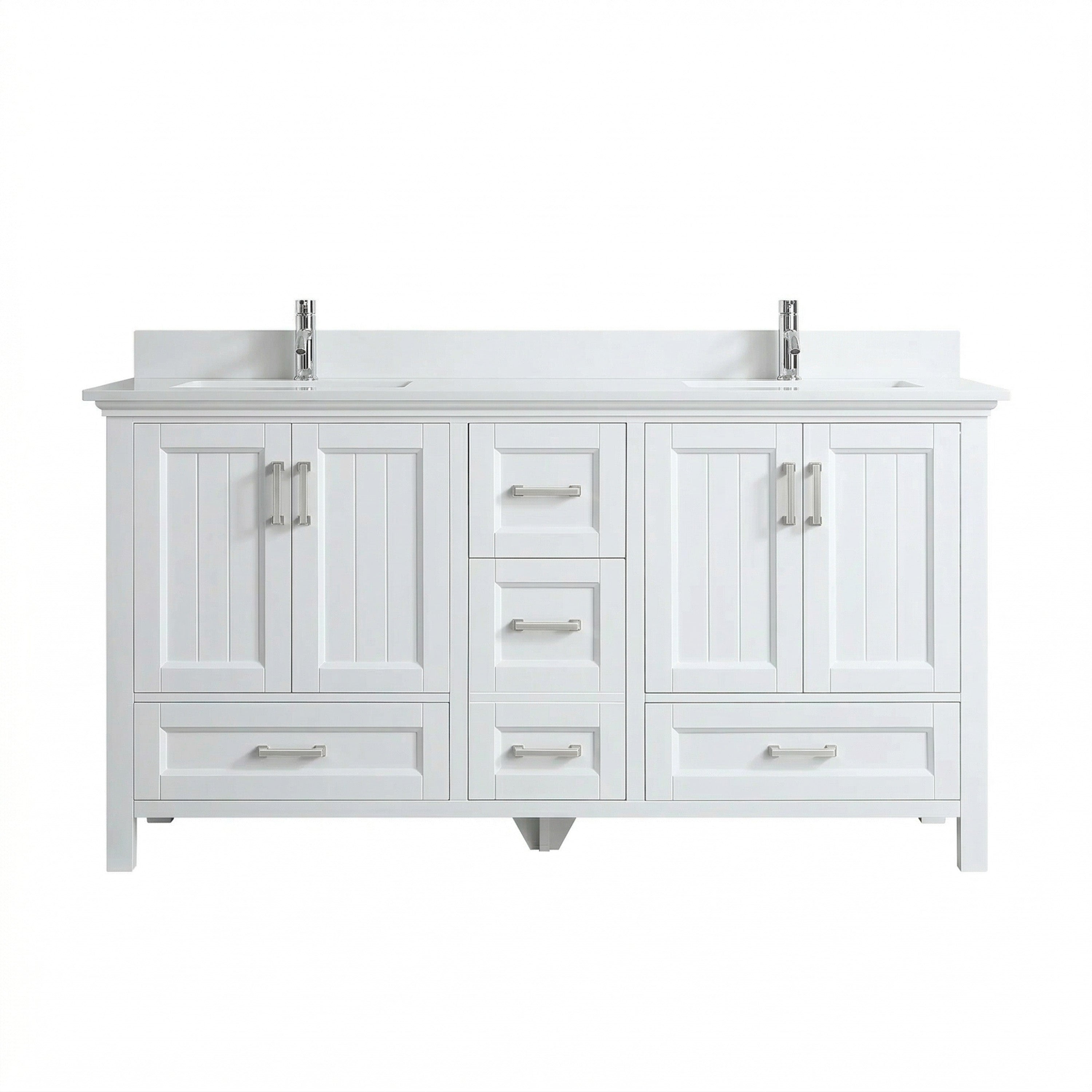 72" White Freestanding Double Sink Bathroom Vanity with Engineered White Marble Countertop