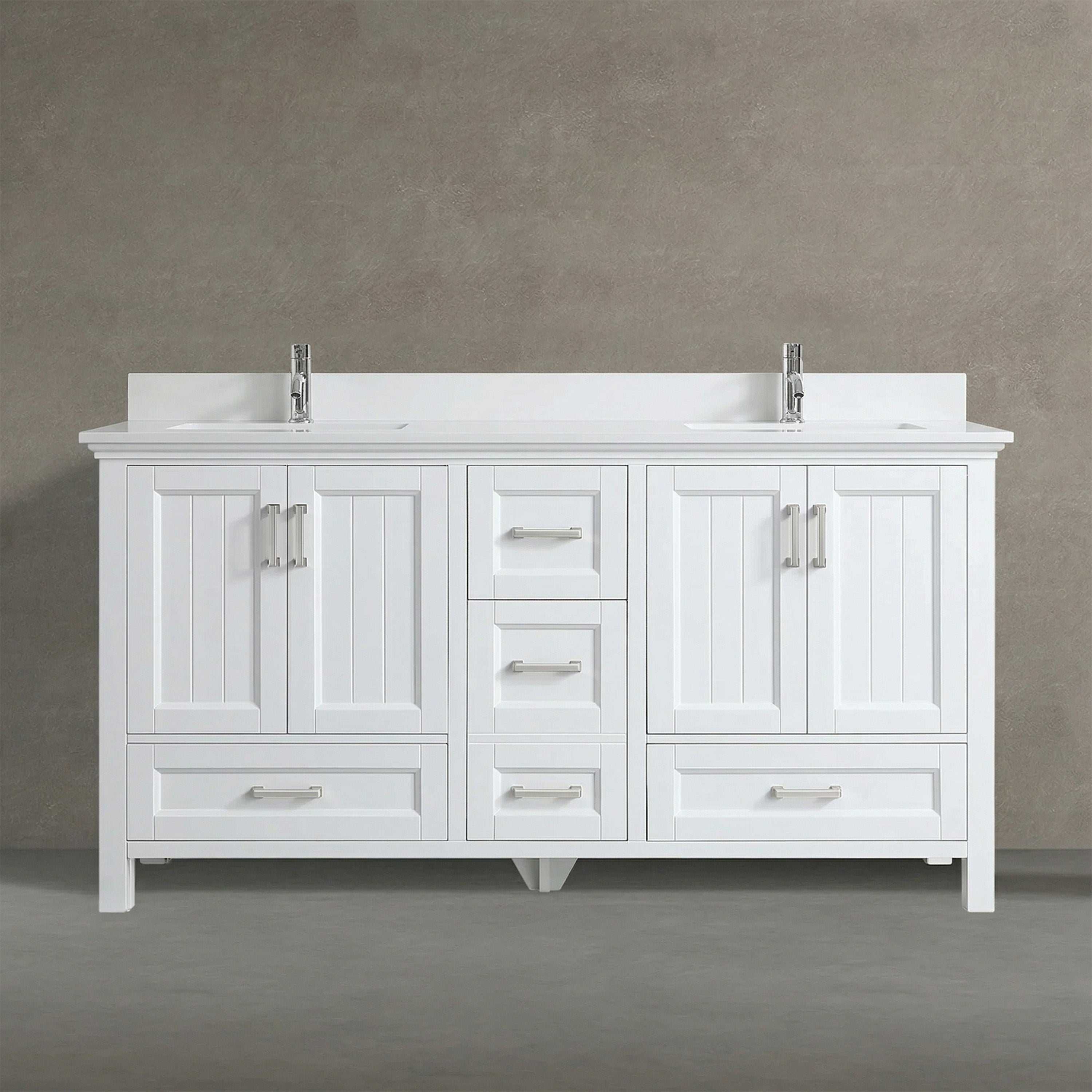 72" White Freestanding Double Sink Bathroom Vanity with Engineered White Marble Countertop