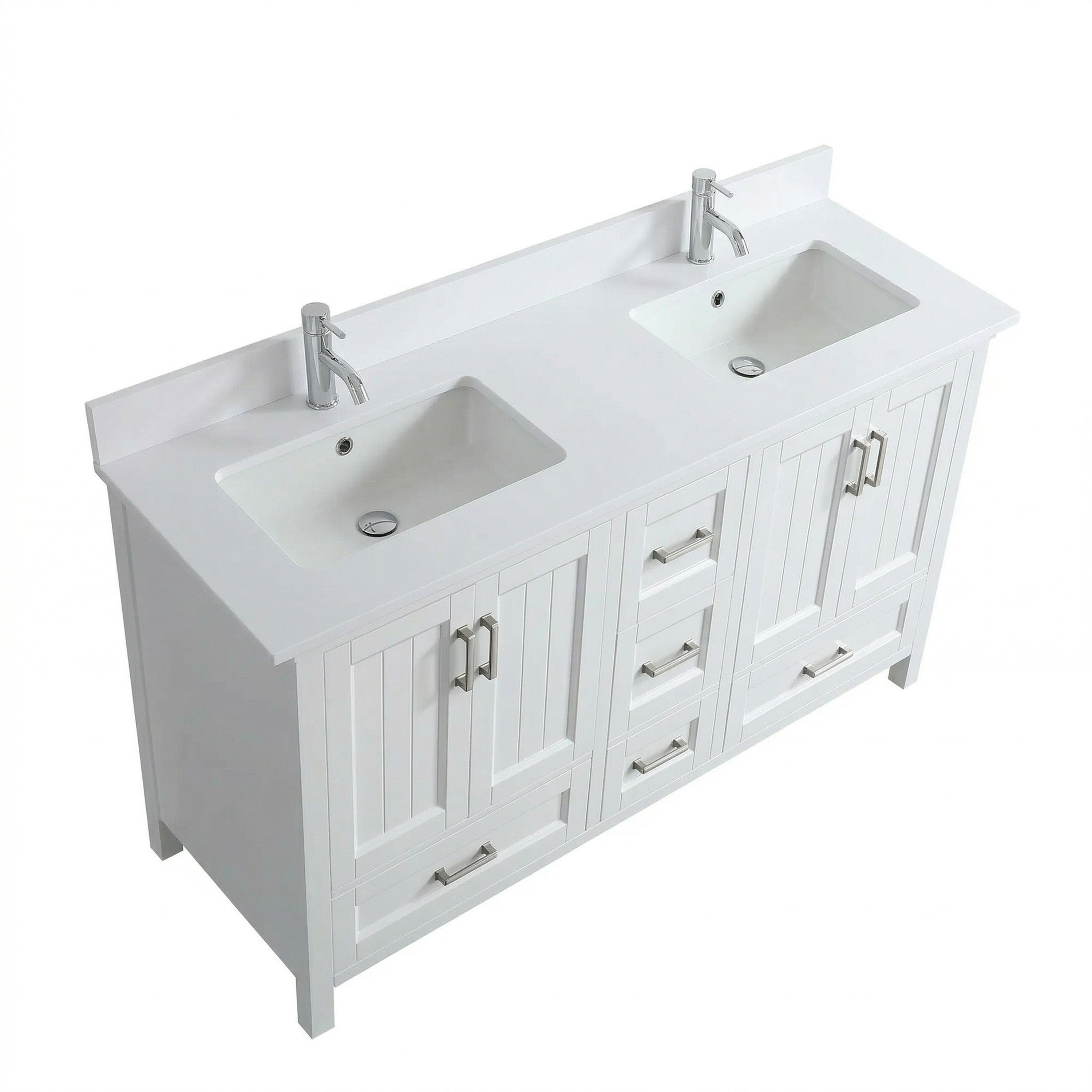72" White Freestanding Double Sink Bathroom Vanity with Engineered White Marble Countertop