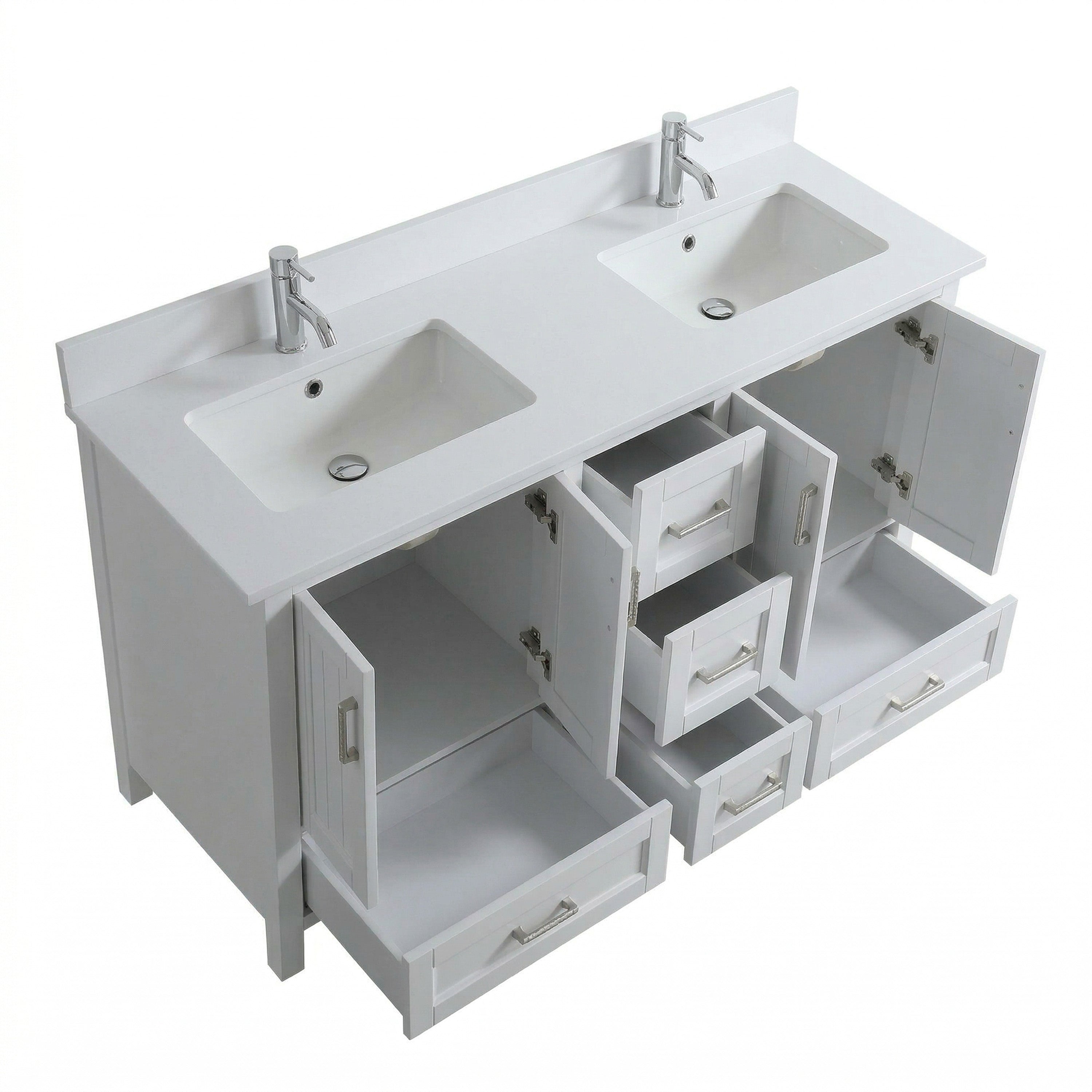 72" White Freestanding Double Sink Bathroom Vanity with Engineered White Marble Countertop