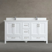 72" White Freestanding Double Sink Bathroom Vanity with White Quartz Countertop