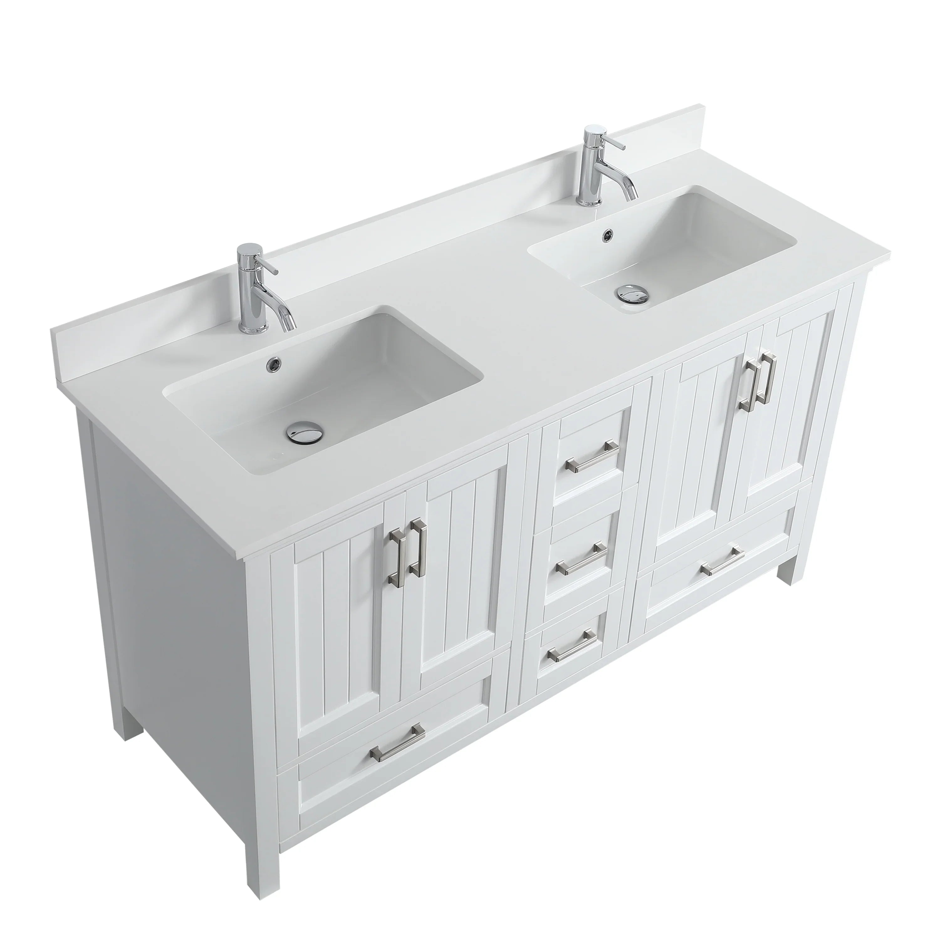 72" White Freestanding Double Sink Bathroom Vanity with White Quartz Countertop