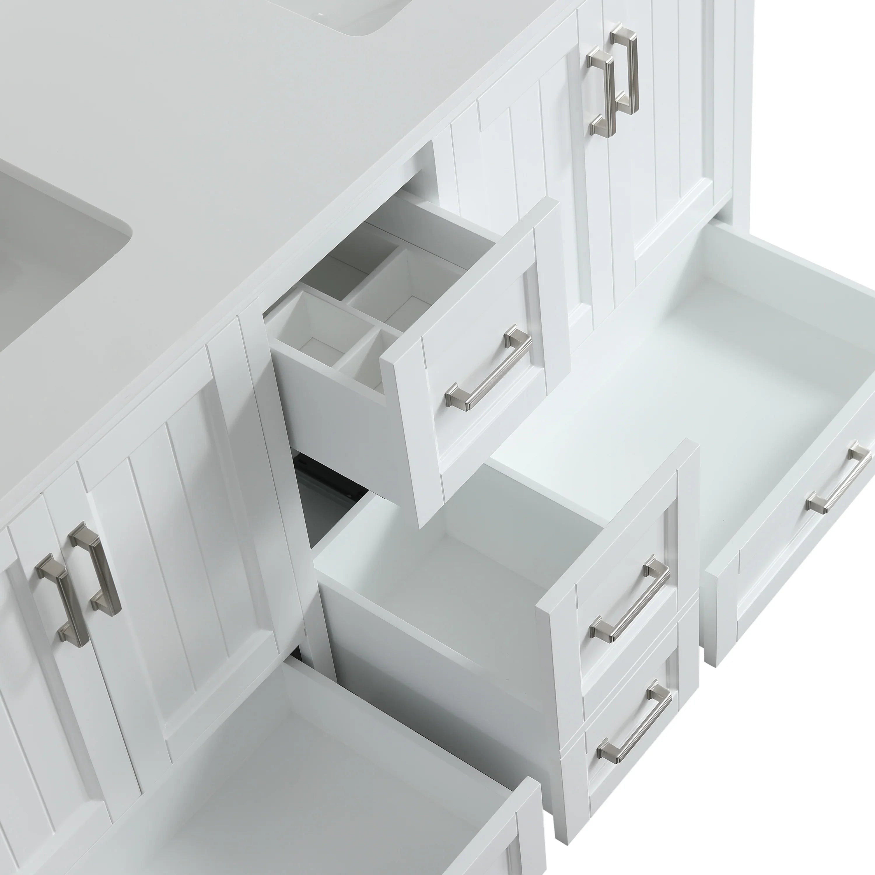 72" White Freestanding Double Sink Bathroom Vanity with White Quartz Countertop