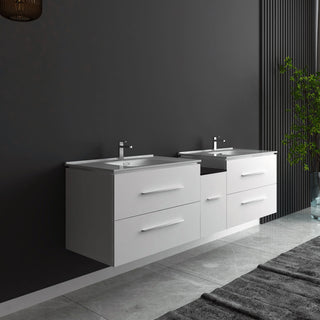 Meuble-Lavabo Mural 72po Blanc Mat avec Comptoir de Céramique Blanc