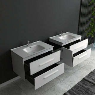 Meuble-Lavabo Mural 72po Blanc Mat avec Comptoir de Céramique Blanc