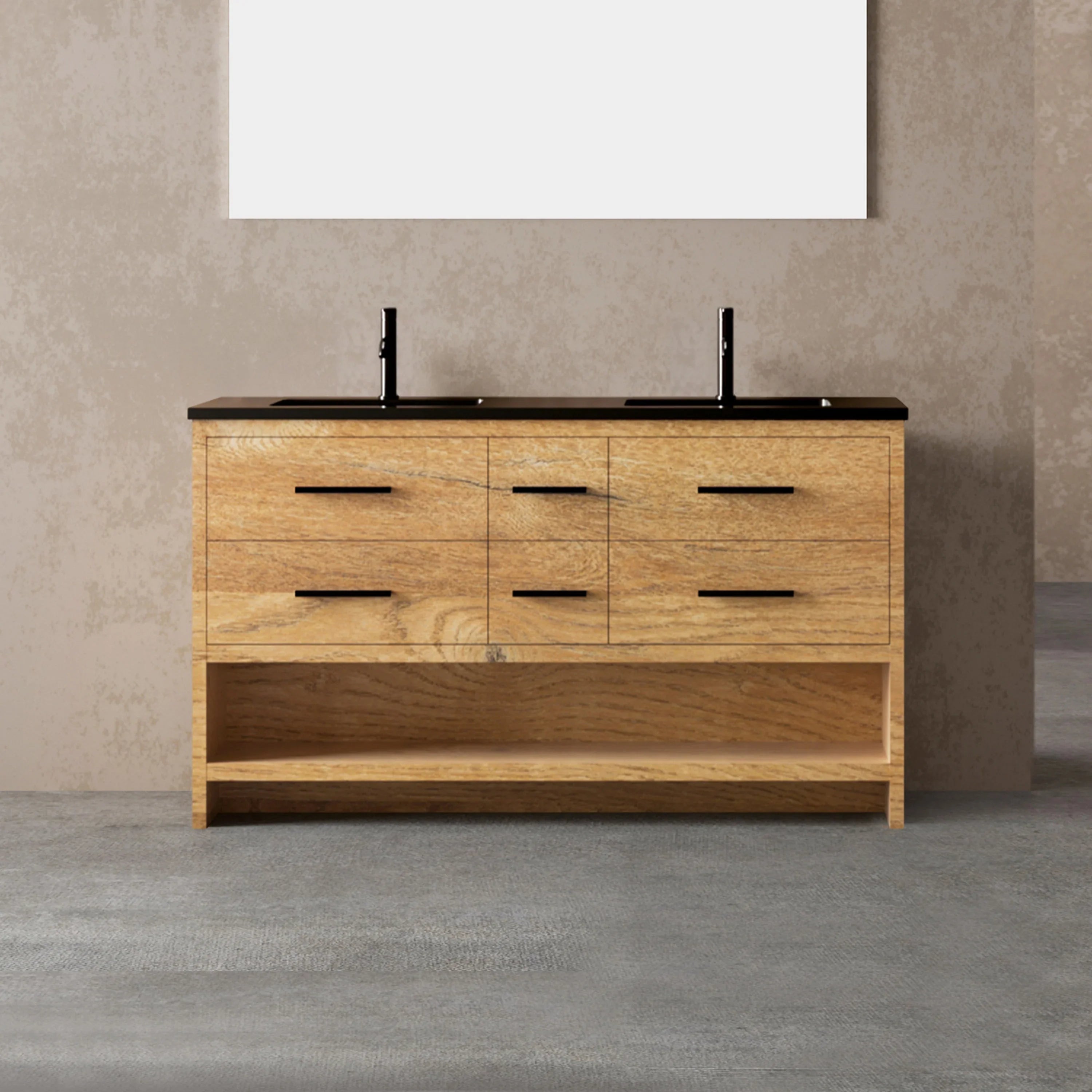 Meuble-Lavabo Autoportant 72po Chêne Brut avec Comptoir de Quartz d'ingénierie Noir