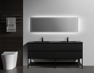 72" Black Wall Mount Double Sink Bathroom Vanity with Black Engineered Quartz Countertop