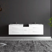 Meuble-Lavabo Mural 72po Blanc Mat avec Comptoir de Céramique Blanc