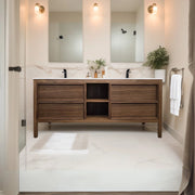 Meuble-Lavabo Autoportant 72po Noyer Naturel avec Comptoir de Surface Solide Blanc